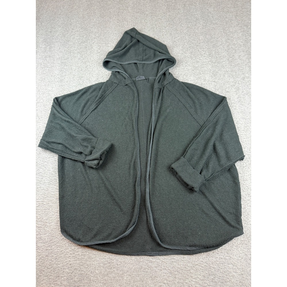 Out From Under Cardigan Women's L Black Hooded Open Front Textured Knit Lounge